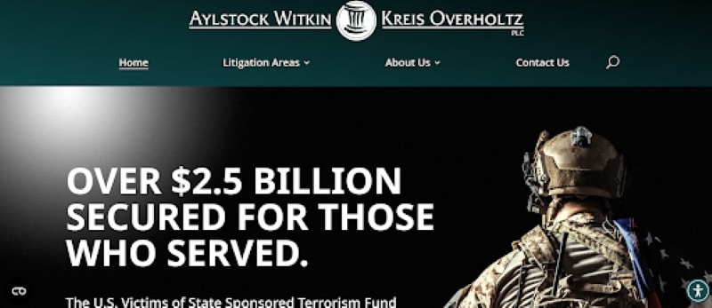 Aylstock Witkin Kreis & Overholtz law firm homepage highlighting large-scale litigation experience.