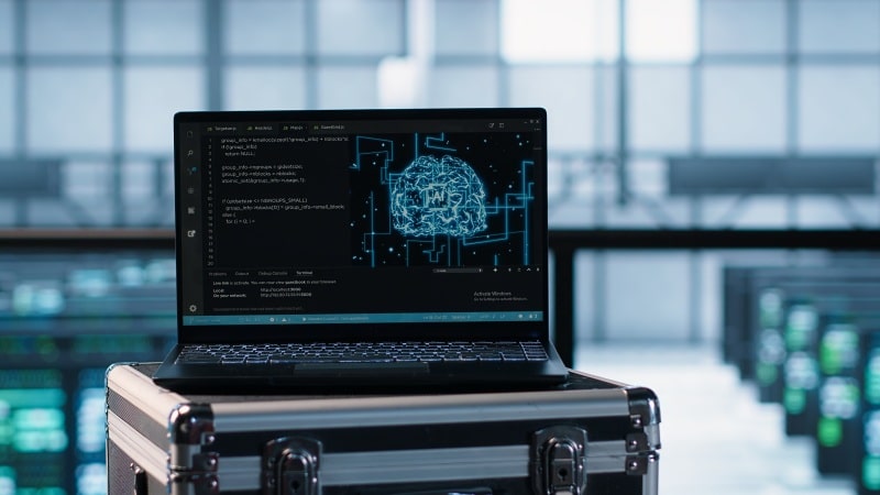 How to Evaluate Your Company’s Current Software for AI Compatibility Laptop showing Software AI integration and compatibility testing in a business IT environment.