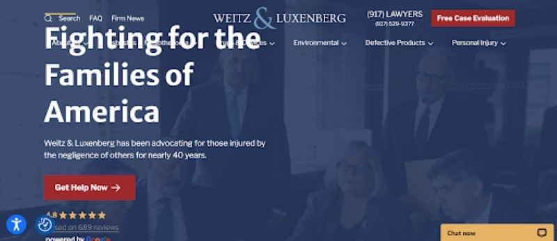 Weitz & Luxenberg law firm homepage promoting national legal representation for families and personal injury claims.