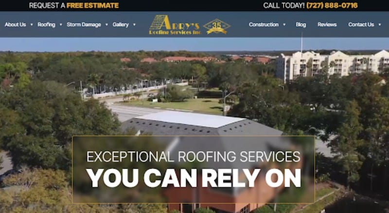 Arry's Roofing Services website featuring residential roofing and roof maintenance services in Tampa Bay.